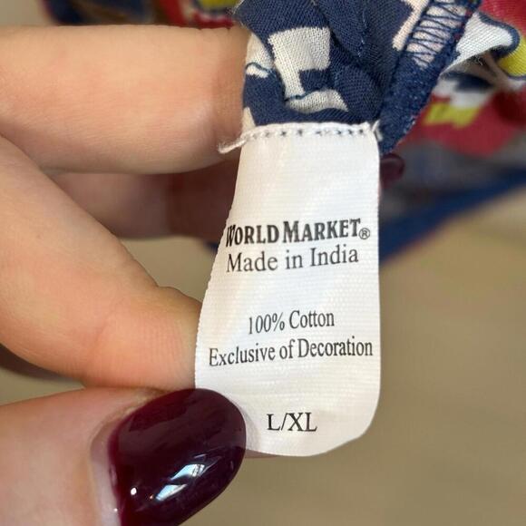 World Market Women L/XL Tunic Dress Embroidered Geometric Boho Tassel Aztec - Picture 5 of 7